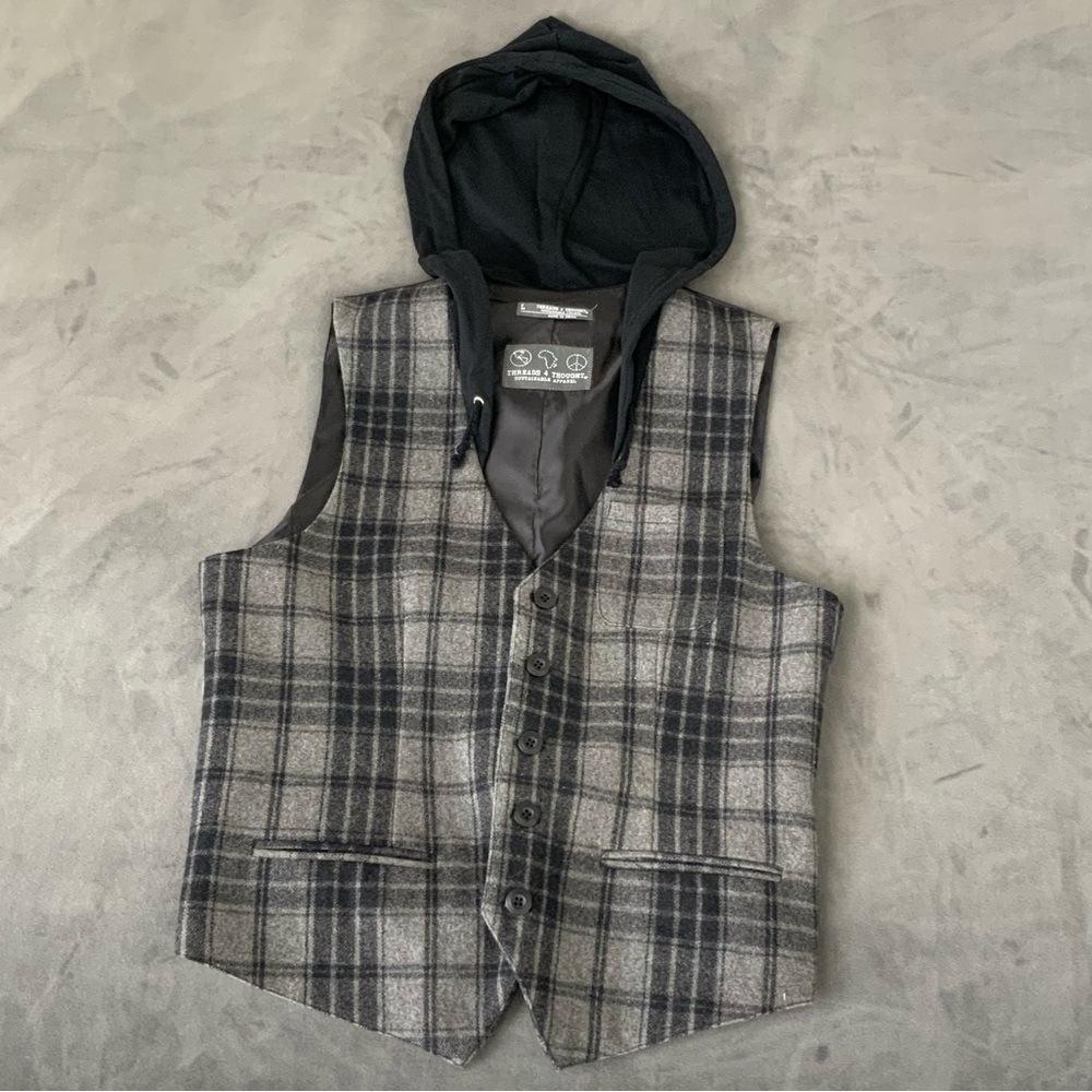 Threads 4 Thought Black and Gray Checkered Vest